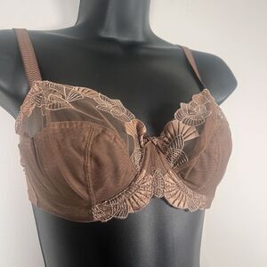 Panache Superbra Loretta Balconnet Bra Size 30DD Caramel Underwire 6681 Sheer